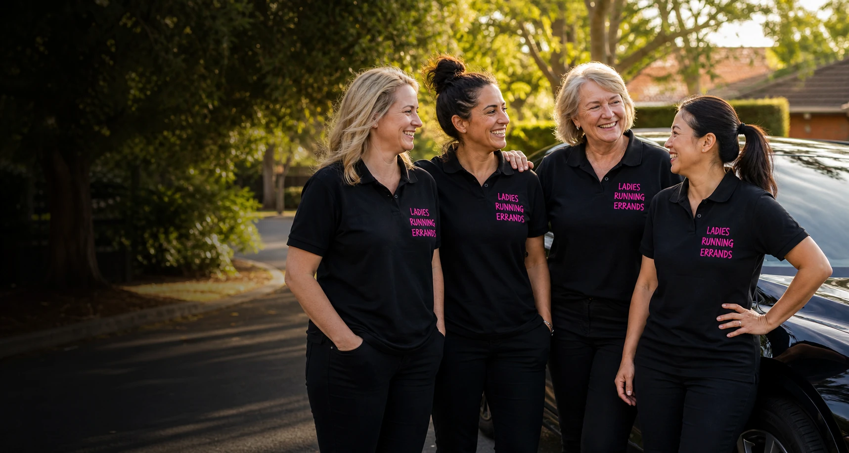 Ladies Running Errands operators standing together in a local neighbourhood